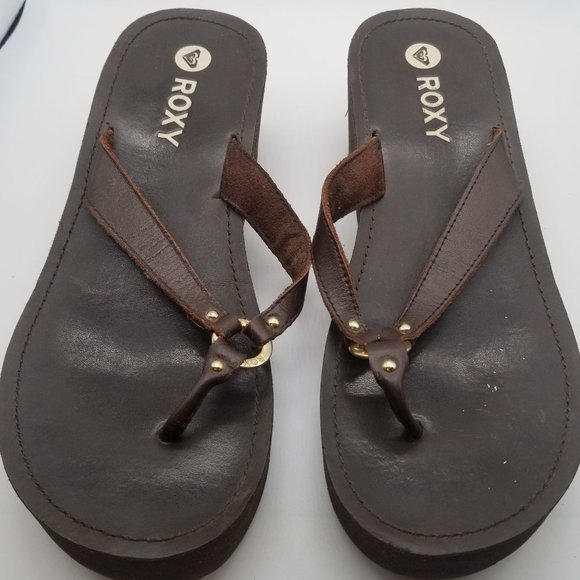 Roxy Brown Wedge Heel Flip Flops - Picture 6 of 7